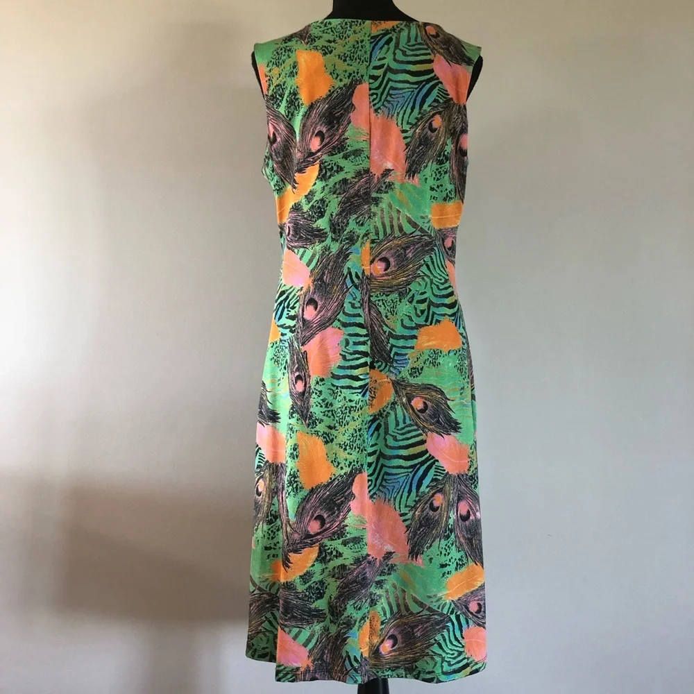 Women’s Tango Mango Tropical Ruffled front feathers & animal print dress size L - Picture 7 of 14